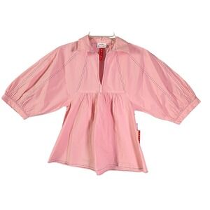 NWT Never A Wallflower Pink Top Blouse Balloon‎ Sleeve Contrast Stitching